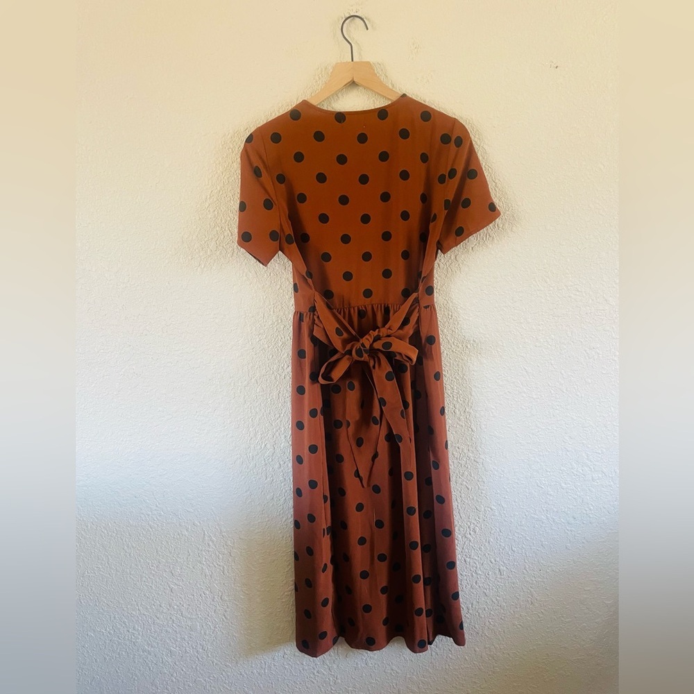 Polka Dot Short Sleeve Midi Dress in Rust - Picture 4 of 7